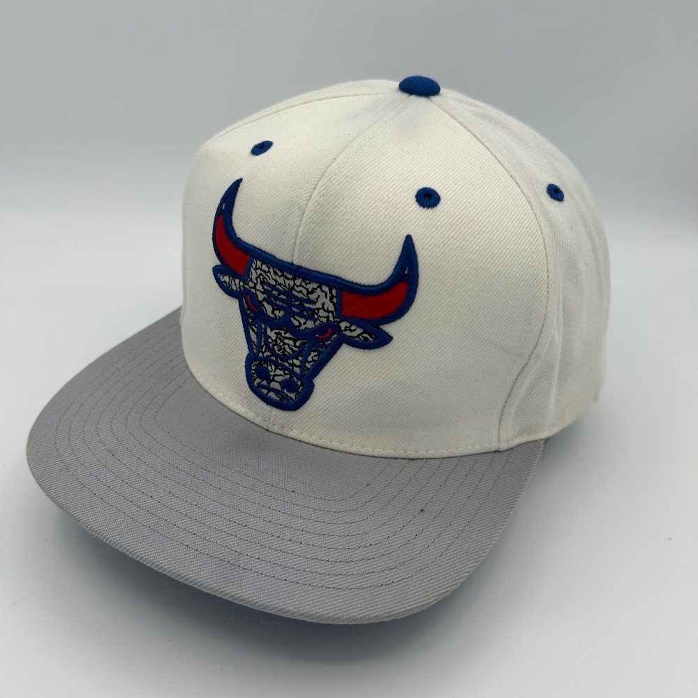 Chicago Bulls Hat Mitchell & Ness Snapback Mens OSFM White Grey Streetwear Retro